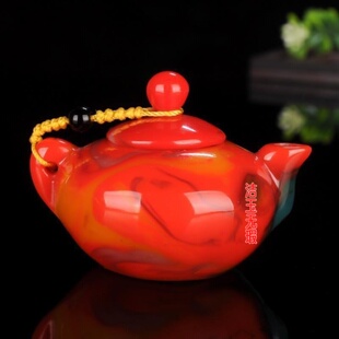 和田玉色玉茶壶鸡血玉茶具把把壶酒壶酒具彩玉壶手把件