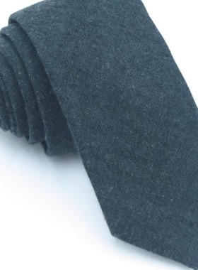 领带男时尚6cm窄版深绿色拉毛全棉职业手打韩版制服上班职业墨绿