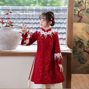 女童旗袍红色新款 改良裙子中国风儿童公主裙婚礼礼服 连衣裙新中式