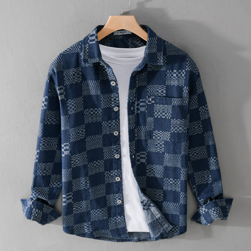 春秋格子牛仔长袖衬衫男宽松休闲百搭潮流痞帅风青年衬衣男装上衣,男装,衬衫,淘宝优惠券,粉丝福利购,淘宝优惠卷