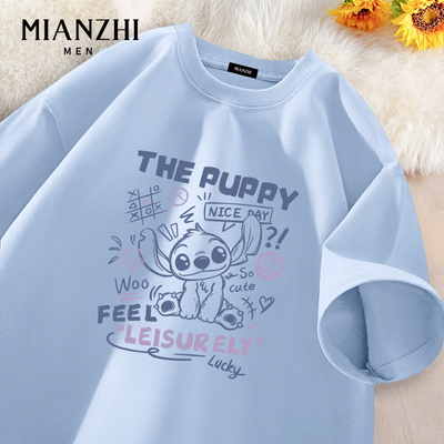 棉致星际宝贝史迪奇周边短袖t恤男款夏季纯棉大码青少年卡通上衣