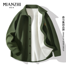 棉致橄榄绿灯芯绒衬衫男士2025秋冬加绒潮牌美式青少年外套上衣服