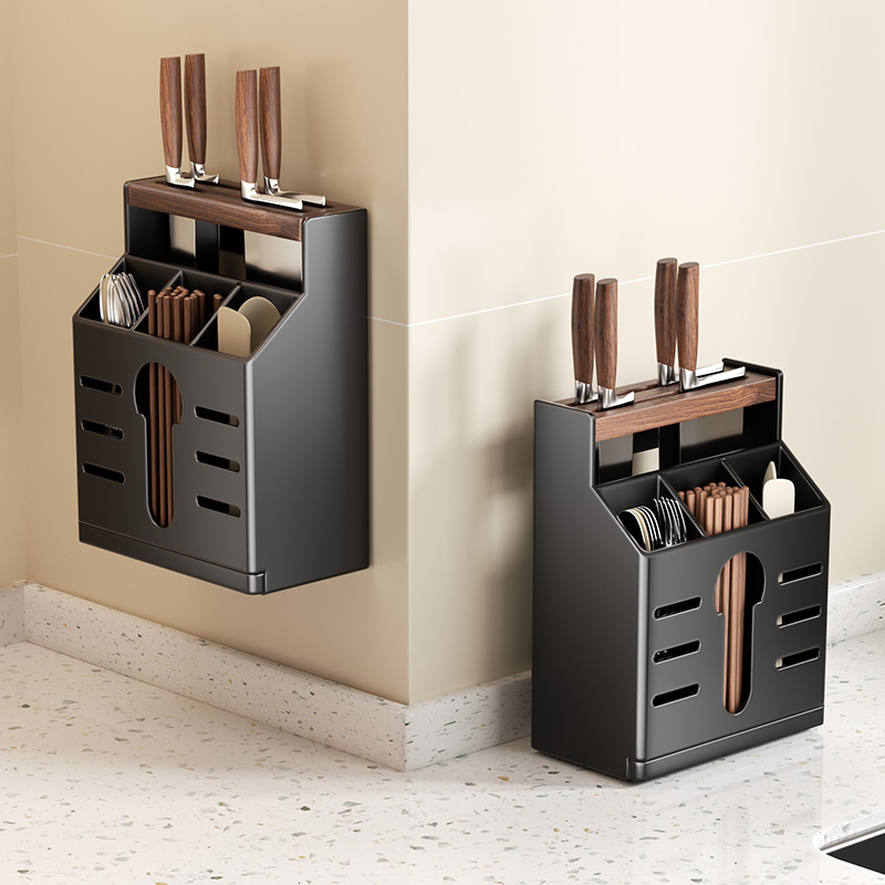 新款胡桃木菜刀架筷置物架刀具菜刀收纳风免打孔壁挂式沥水刀座