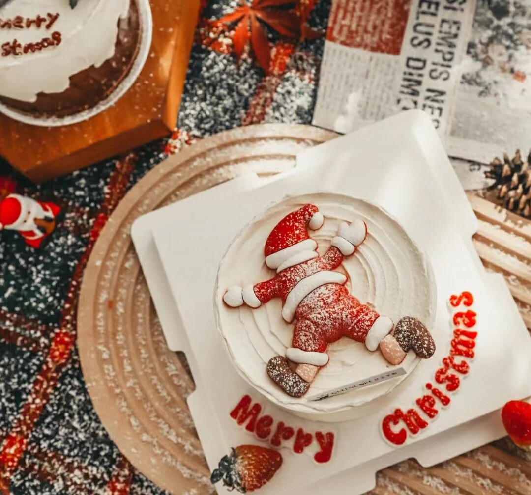 跨年圣诞老人蛋糕装饰软胶雪地摔跤老人摆件圣诞快乐甜品台用品