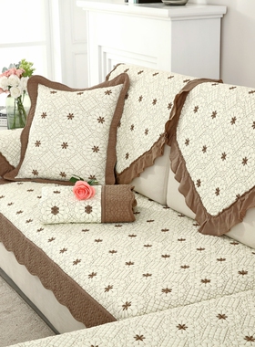 双面全棉沙发垫拼接工艺绣花布艺植物沙发套四季通用沙发靠背盖巾