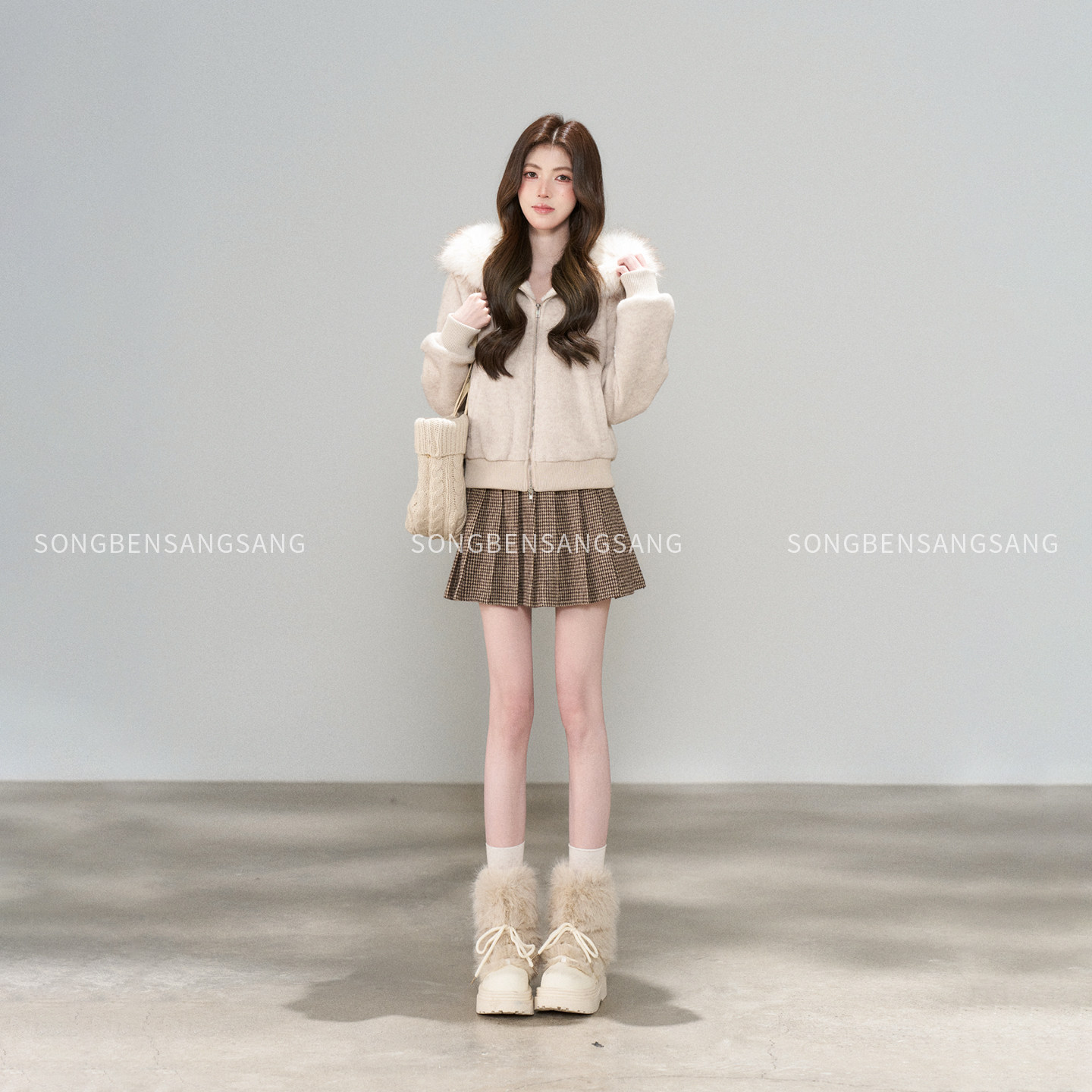 松本丧丧慵懒风连帽毛呢短外套女2026年冬季短款修身显瘦韩系外套