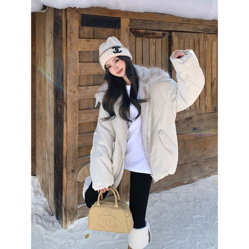 松本丧丧毛领连帽加厚毛呢外套