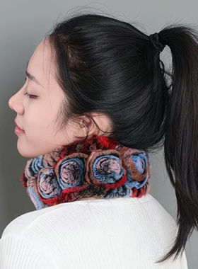 真獭兔毛皮草脖套百搭洋气时尚保暖高弹针织女妈妈多巴胺