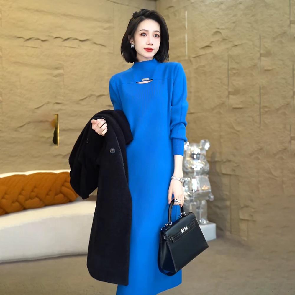 针织宽松羊毛衫中长款连衣裙