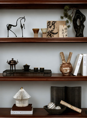 新中式茶室茶空间茶柜装饰品摆件样板间博古架茶饼茶叶罐茶壶软装