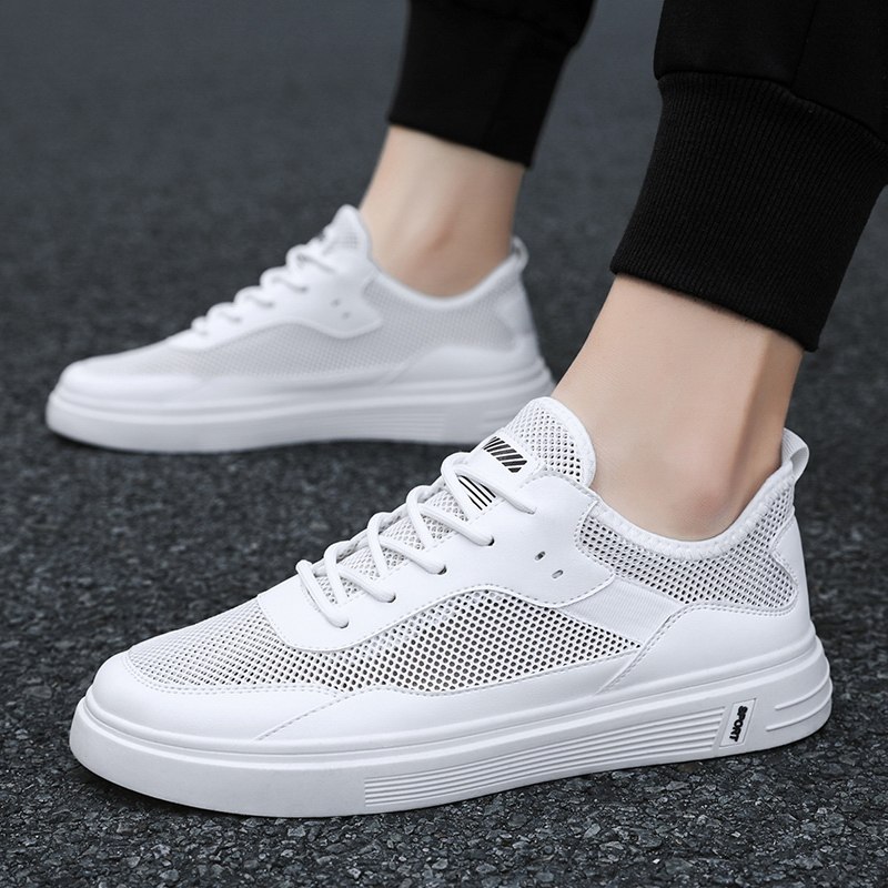 夏天白色运动休闲板鞋大网眼网格网状男鞋镂空单层网面鞋透风凉鞋