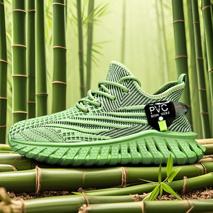夏天透气网面波鞋飞线针织男鞋学生防臭运动鞋男款绿色休闲叶子鞋