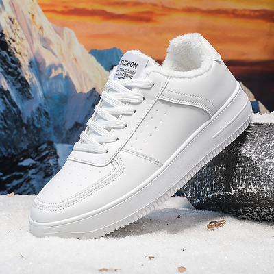 纯白色加绒运动板鞋保暖二棉鞋