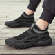 针织运动鞋 没鞋 带青年不系带黑色飞织袜子鞋 夏天男装 透气跑步波鞋