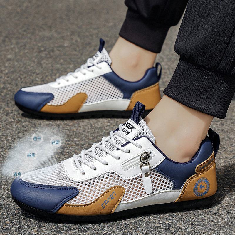 夏季大网眼透气网面鞋白色单层网状运动休闲板鞋防臭网格阿甘男鞋