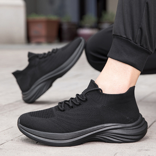 夏天男版透气网面运动鞋全黑底休闲鞋男土上班工作穿纯黑色网布鞋