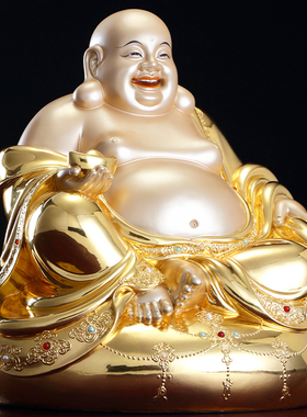 弥勒佛菩萨大肚笑佛招财摆件台湾纯铜贴金手工镶宝客厅供奉开心佛