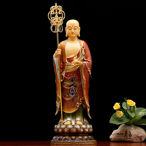 台湾纯铜彩绘地藏菩萨像供奉地藏王菩萨佛像九华山站地藏菩萨铜像 - 封面