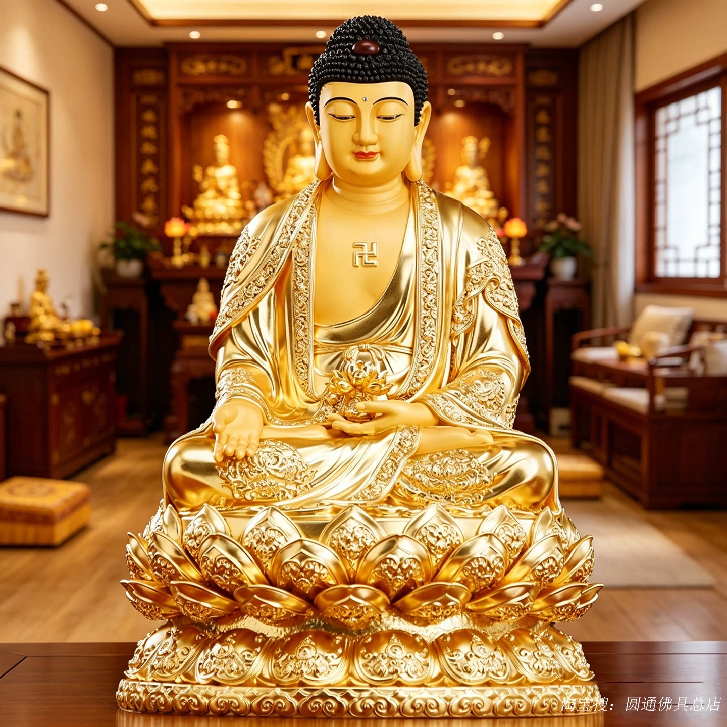 台湾纯铜真金三宝佛佛像浮雕莲花阿弥陀佛药师佛释迦牟尼佛像供奉