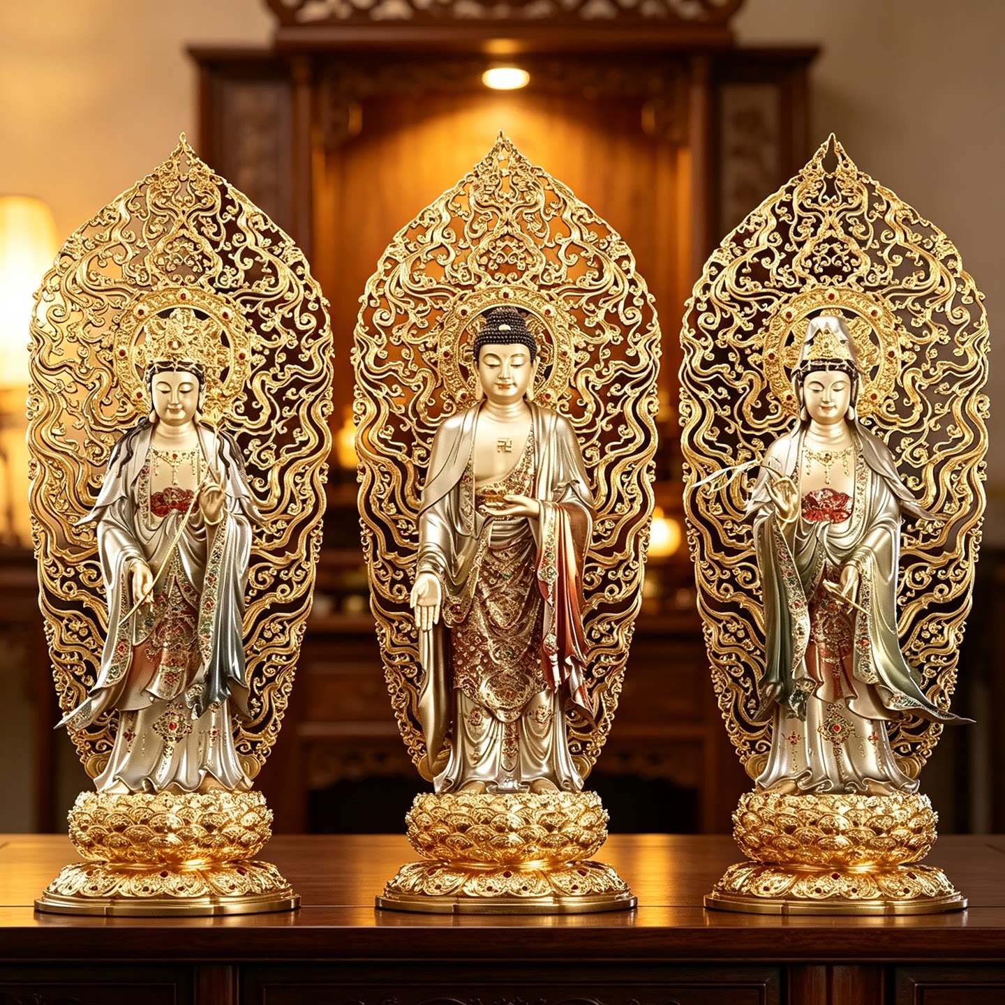 台湾纯铜西方三圣佛像观音菩萨阿弥陀佛大势至菩萨站像1米9大型