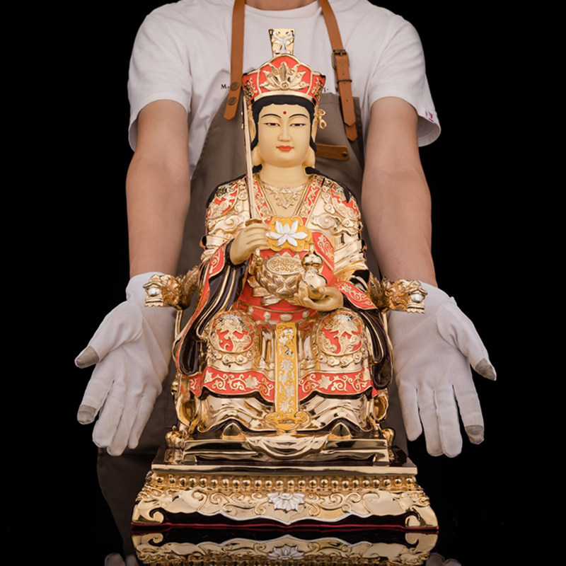 台湾盛凡鎏金铜九天玄女神像道家摆件供奉九天圣母正义之神女神