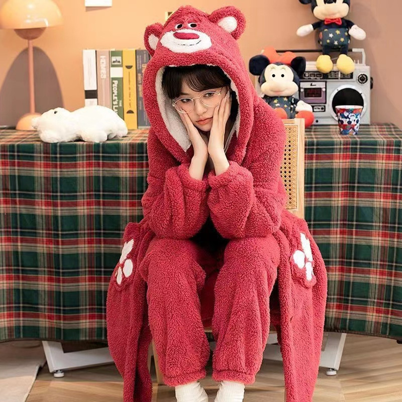 秋冬季珊瑚绒睡衣加厚女士家居服