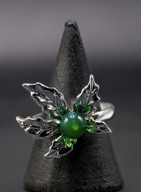 51活动价活动价原创花卉甜酷红绿玛瑙戒指钛钢不掉色，小众设计感