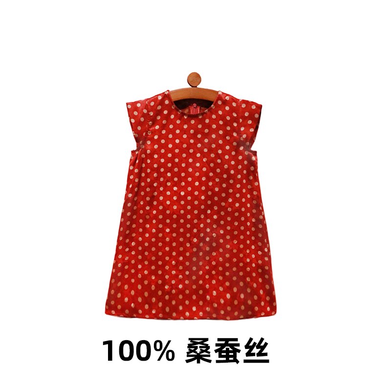 玺诺宝【复古波点】N087新中式女童100%桑蚕丝香云纱童装连衣裙