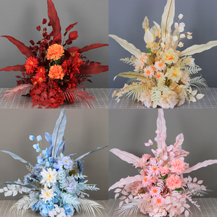 海草引路花盆花T台布置绢花艺地排花婚礼堂成品花 婚庆仿真路引花
