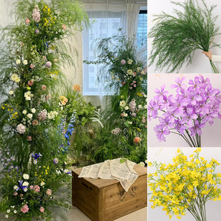 莫奈风仿真花材森系婚礼绿植装饰婚庆花艺布置造景绿叶假花插花材
