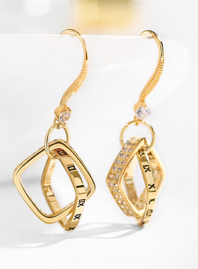 气质时尚丽人菱形耳环女2025年新款ins设计感chic潮流耳饰品