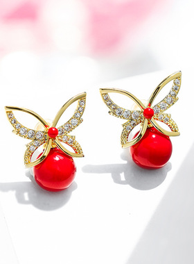 蝴蝶耳钉女2025年新款潮925银气质时尚简约耳饰