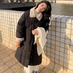 奶fufu羊羔毛外套女冬季 棉服 2025新款 加厚韩系棉衣收腰过膝中长款