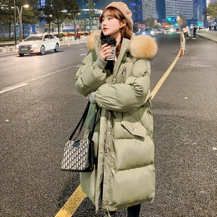 宽松面包服 羽绒棉服女冬季 2025年新款 毛领加厚中长款 过膝棉衣大码