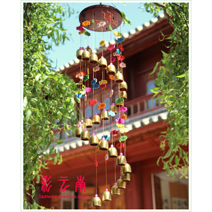 丽江古城 纳西纯铜风铃 五彩小鱼 木雕东巴文 步步高升 铃铛饰品