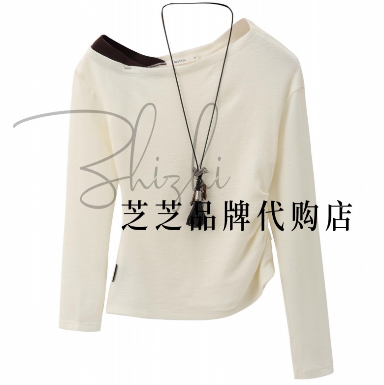 AK11001514原1090双皇冠专柜正品2026春流苏项链拼色斜肩针织衫