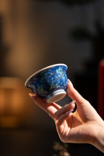 水造青花斗彩绿梅压手杯景德镇手工手绘主人杯小压手送礼