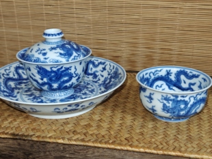 望月怀古五龙套组五龙压手五龙盖碗主人杯景德镇手工手绘