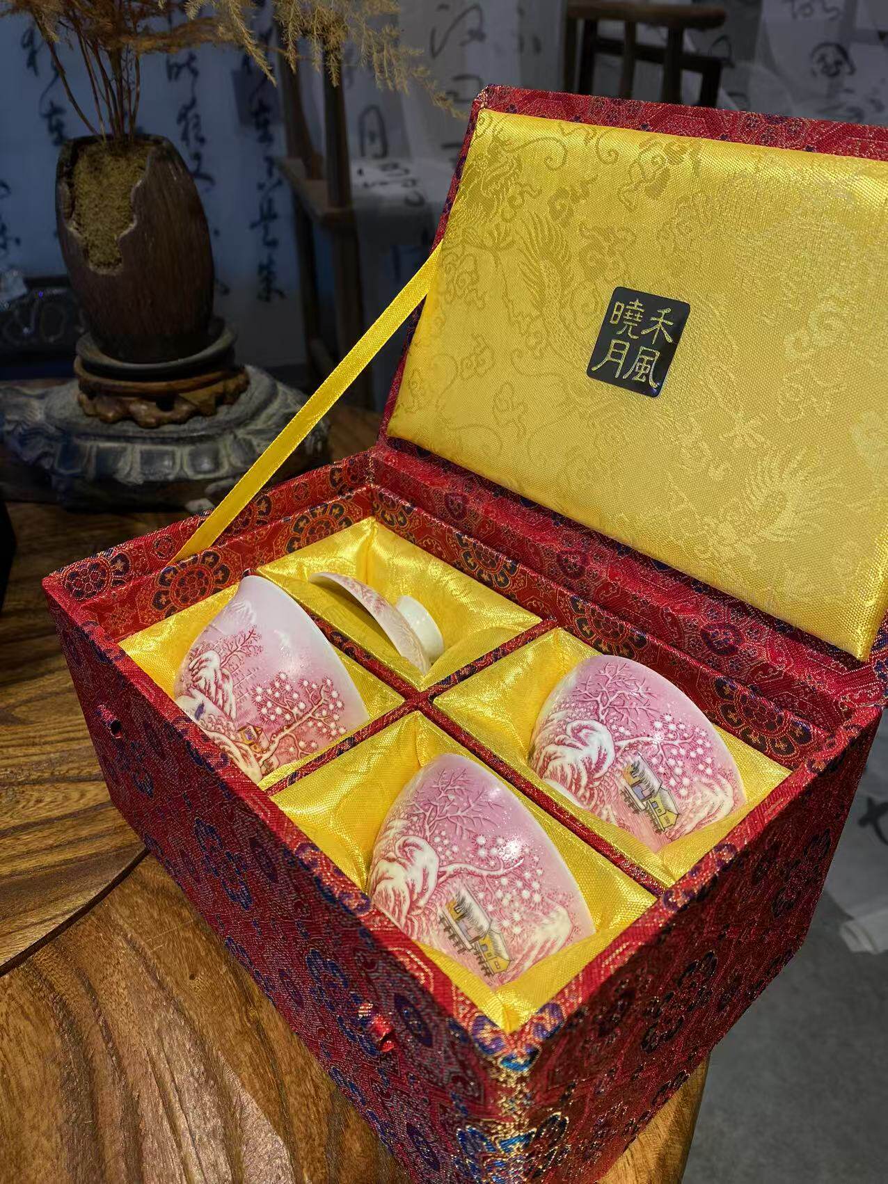 网红大爆款禾风晓月玛瑙红雪景福利套组送礼套组盖碗主人杯