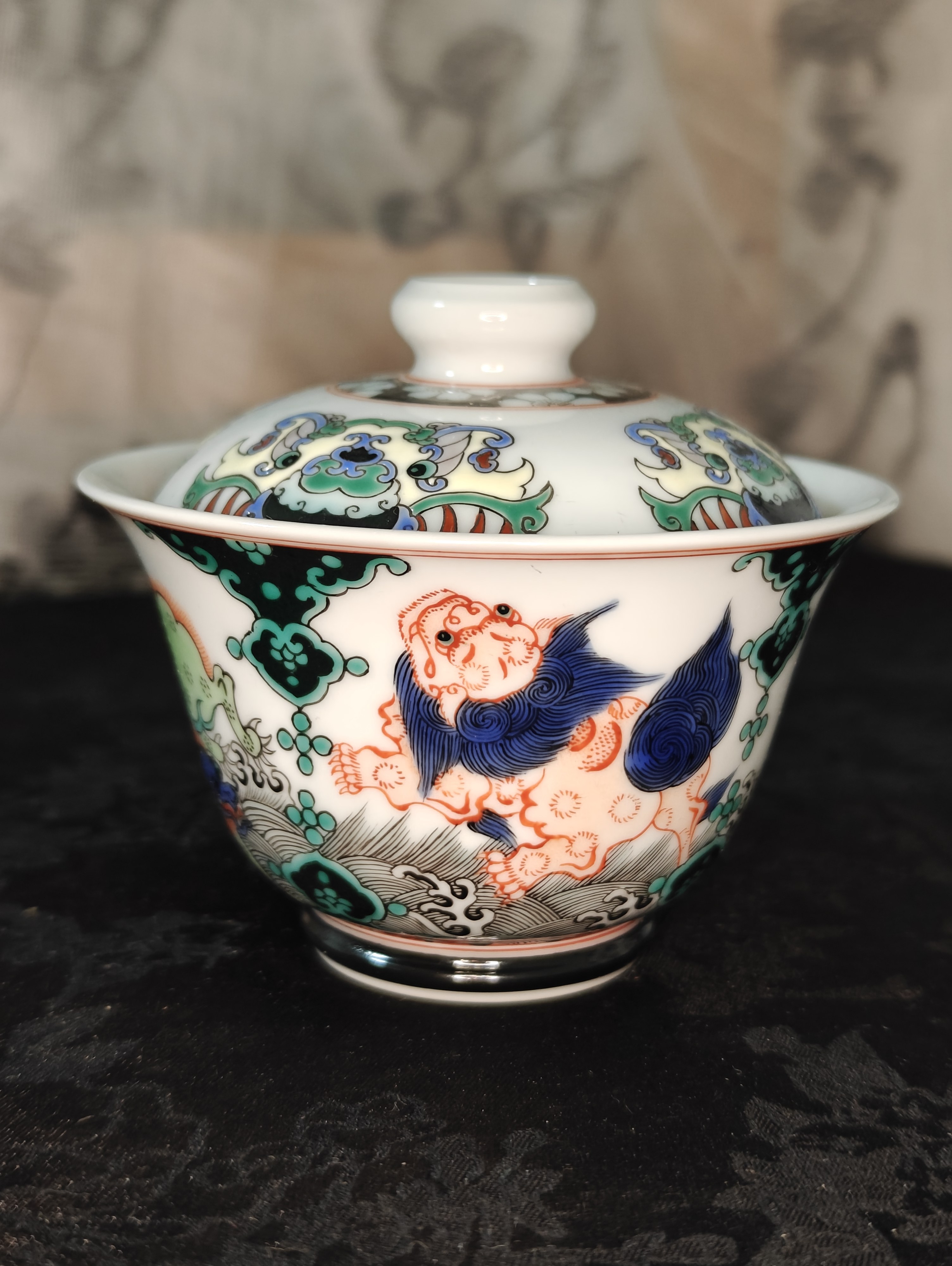 古阅和风四方瑞兽盖碗景德镇陶瓷纯手工手绘茶具茶器手工手绘送礼,餐饮具,盖碗,淘宝优惠券,粉丝福利购,淘宝优惠卷