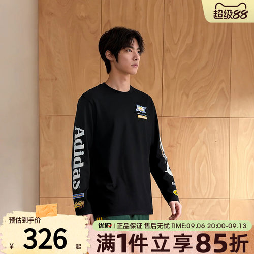 adidas阿迪达斯三叶草男子上衣赛车风印花运动休闲长袖T恤LD6507
