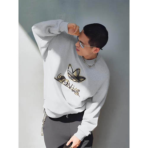 adidas阿迪达斯三叶草男子运动休闲针织圆领套头衫卫衣KC0117