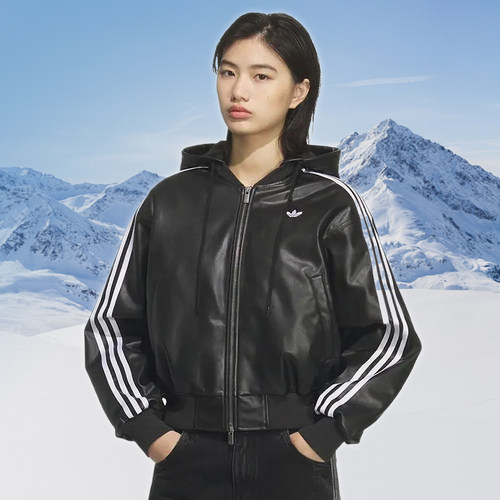 优购adidas阿迪达斯三叶草女子运动休闲连帽棉服外套KU6857