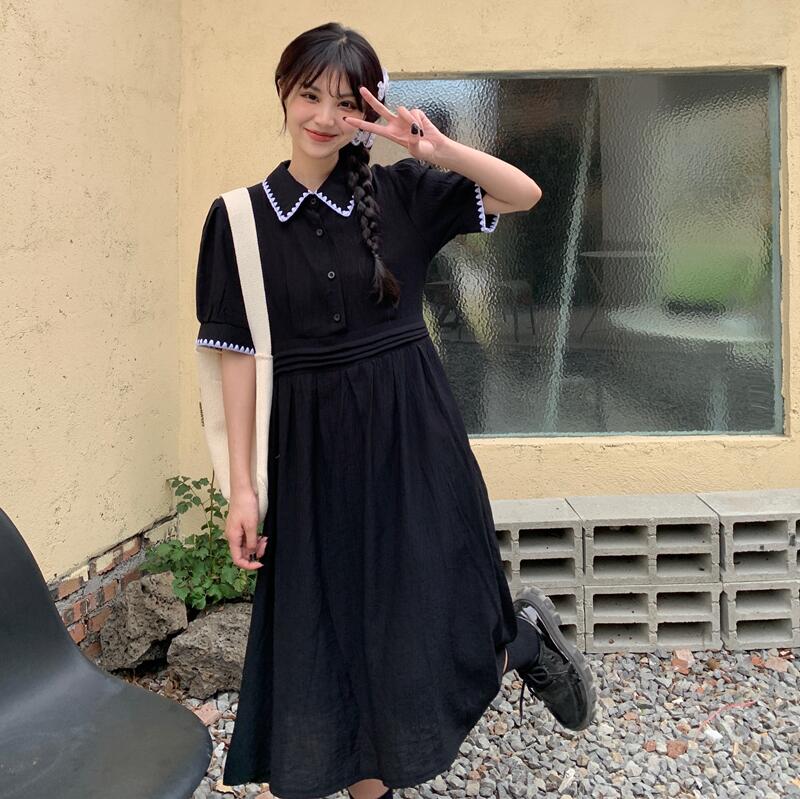 Real price middle long shell embroidered dress