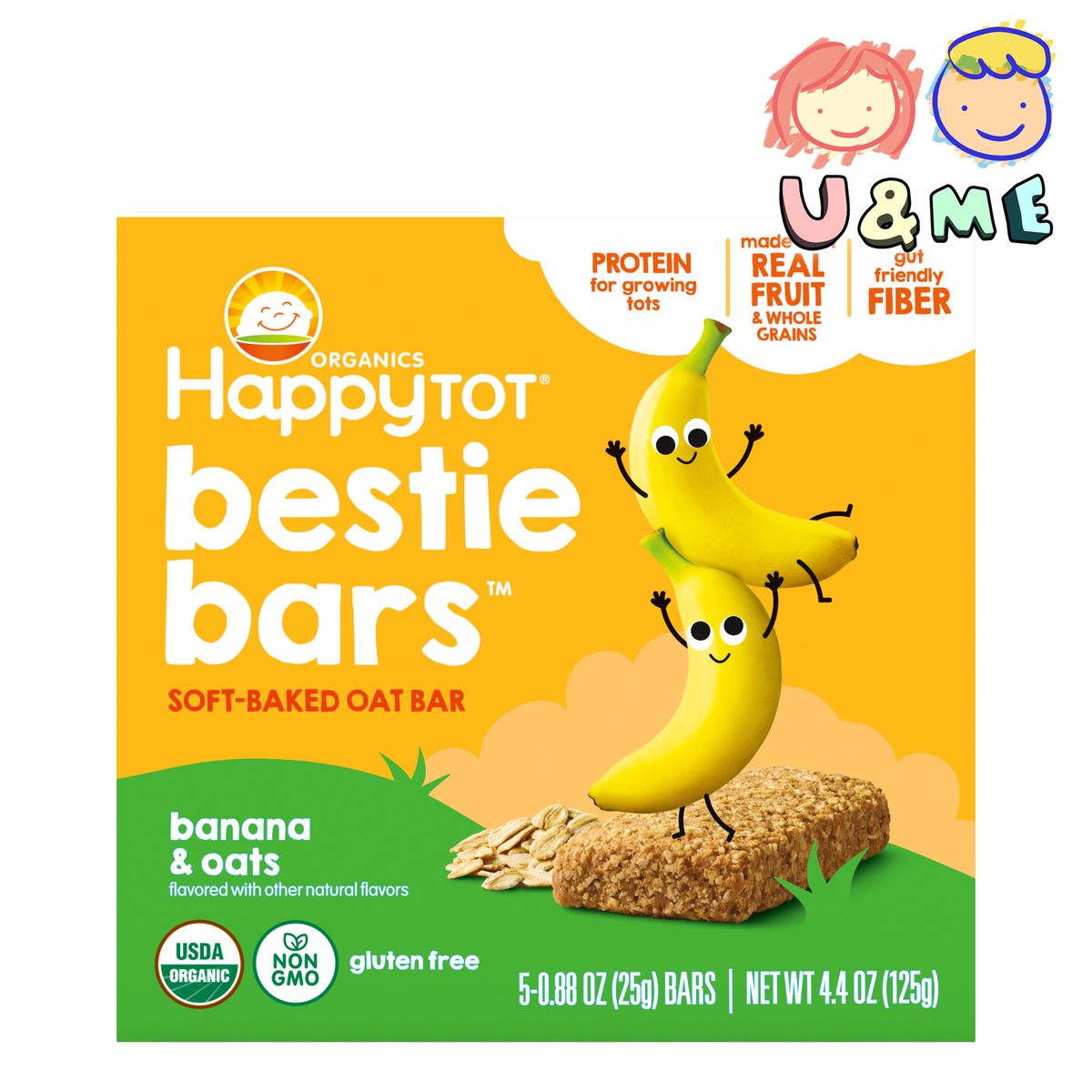 禧贝happy baby 有机香蕉软烤燕麦棒5条装125g营养果蔬饼干小零食
