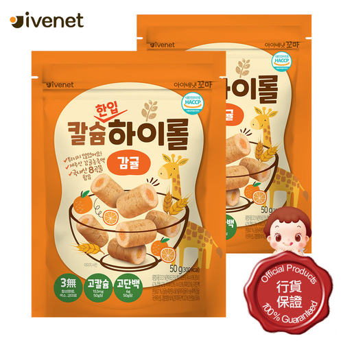 艾唯倪ivenet贝贝营养加钙迷你谷物卷柑橘味50克x2件宝宝9月+零食
