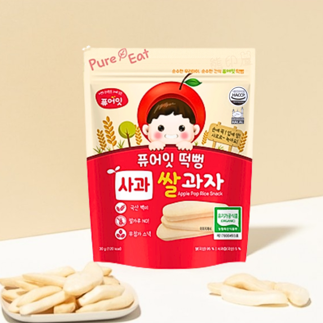 Pure Eat进口韩国幼儿有机苹果米饼无添加适合7个月以上婴儿30G红