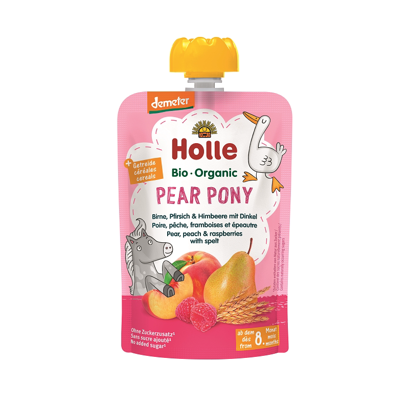 Holle有机唧唧装洋梨蜜桃覆盆子斯佩尔特麦蓉Pear Pony没有添加剂