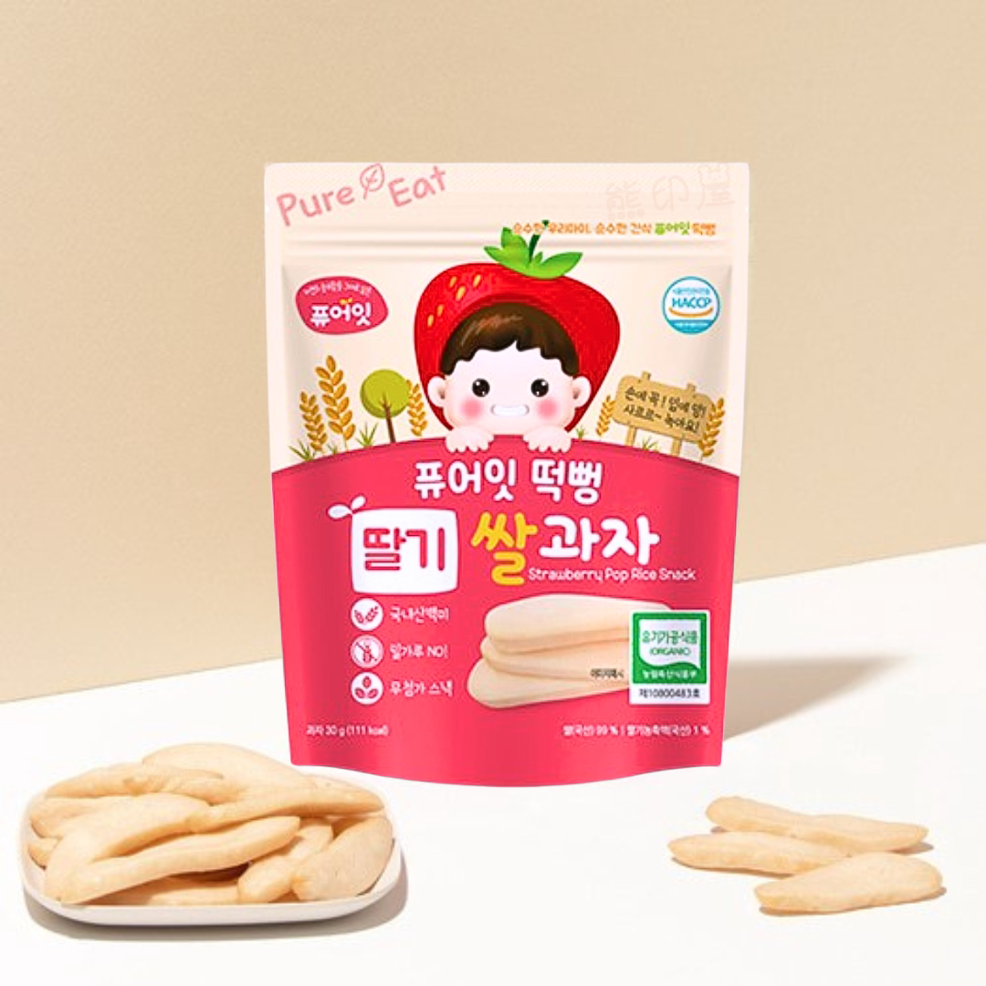 Pure Eat进口韩国幼儿有机草莓米饼无添加适合7个月以上婴儿30G粉