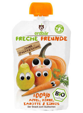 Freche Freunde有机苹果红萝卜南瓜梨果蓉水果混合口味100g进口版